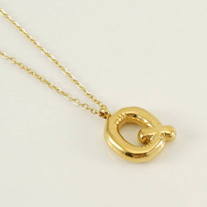 Stainless Steel Glossy Bubble Letter Necklace Gold