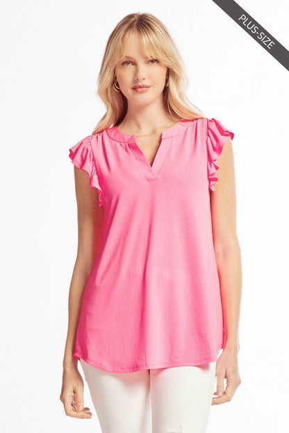PLUS SIZE Lizzy Flutter Top Featuring China Collar