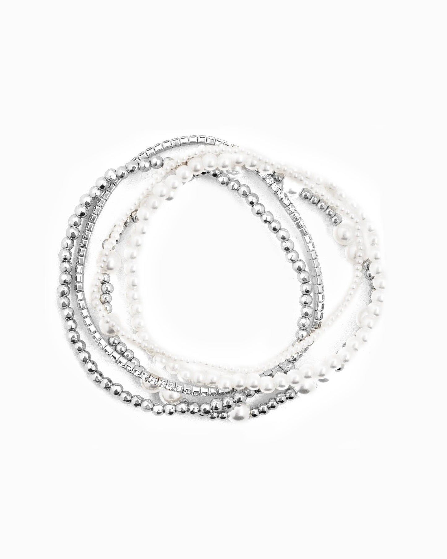 Unique Ball Bead and Pearl Stretch Bracelet Set of 5