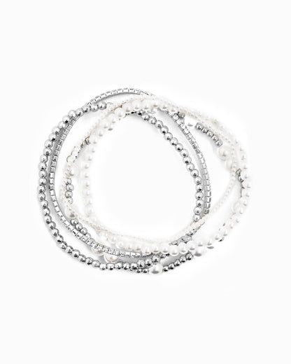 Unique Ball Bead and Pearl Stretch Bracelet Set of 5