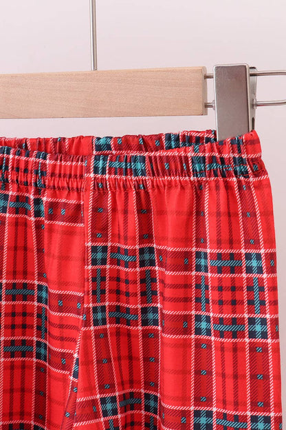 Red tree embroidery plaid bow pants set