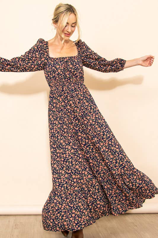 Reversible Floral Wide Flare Maxi Dress