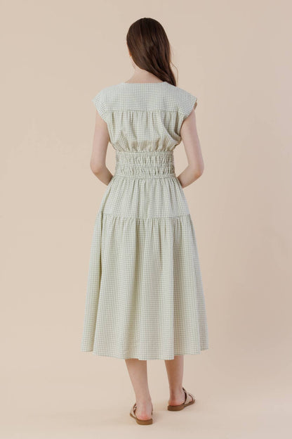 Plaid Surpliced Front Bow Tie Waist Midi Dress