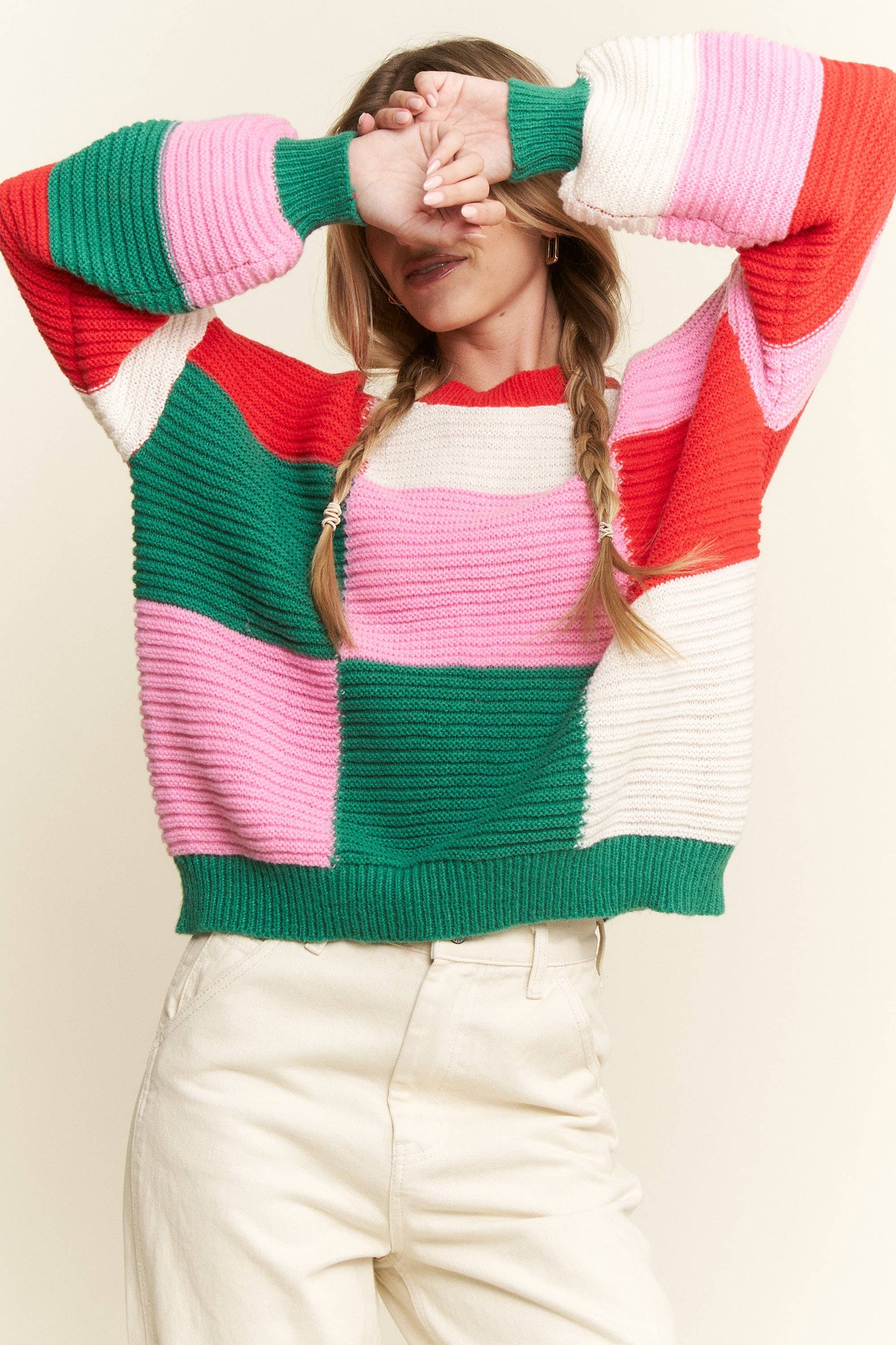 PLUS SIZE GEOMETRIC MULTICOLOR KNIT SWEATER