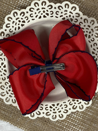 Red with Navy Moonstitch Hair Bow