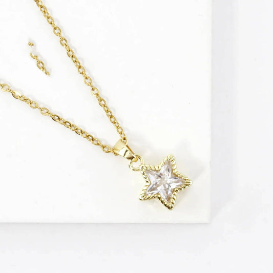 Tiny Bezel Set Star Shape CZ Stainless Necklace