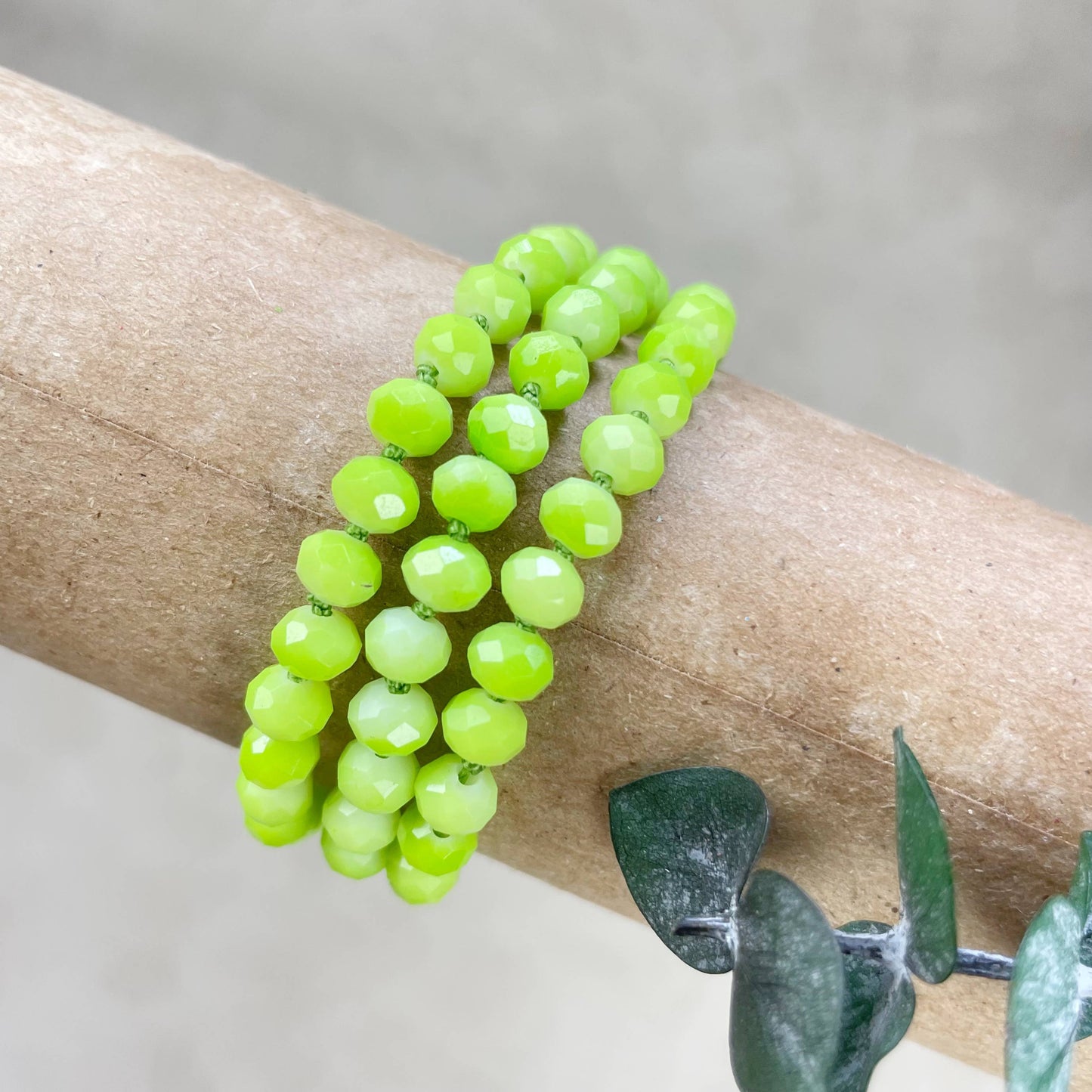 Barb// Green Neon Crystal Beaded Handknotted Bracelet