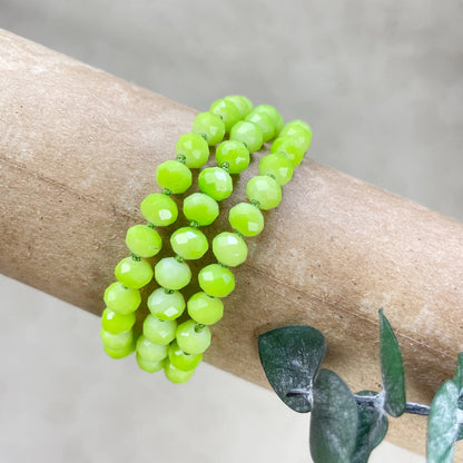 Barb// Green Neon Crystal Beaded Handknotted Bracelet