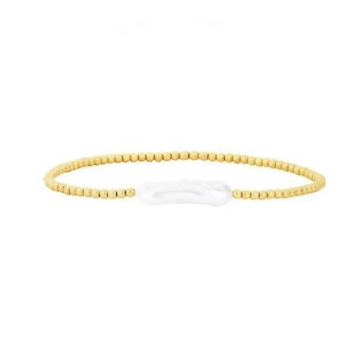 18K Gold Plated Copper Pearl and Gold Beaded Ball Bracelet: Long Pearl