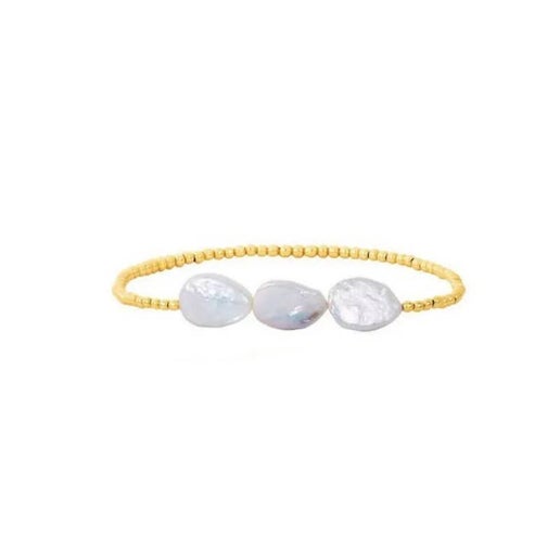 18K Gold Plated Copper Pearl and Gold Beaded Ball Bracelet: Three Large Pearls