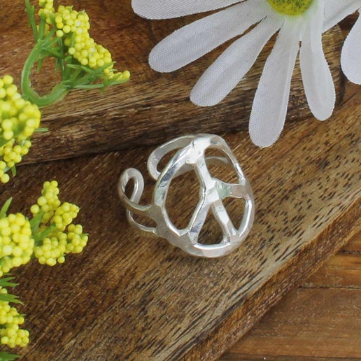 Woodstock Vibes Silver Peace Sign Ring