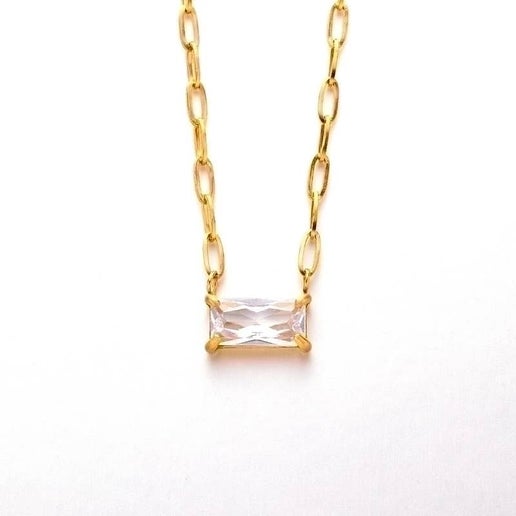 Titanium Steel Simple Rectangle Inlay Zircon Necklace: Colorless