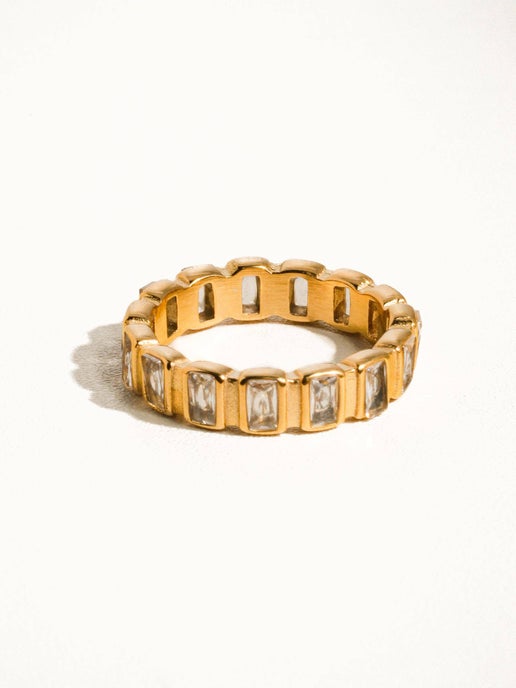 Sterling Gold Non-Tarnish Gold Rhinestone Ring: Yellow Gold, 8