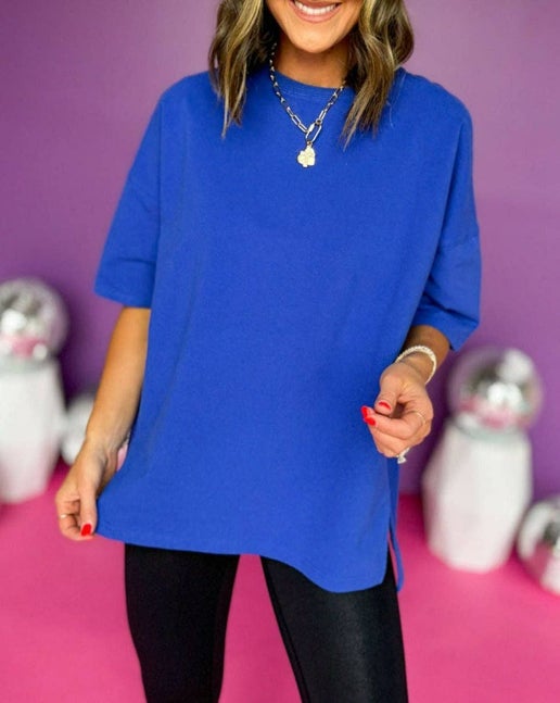 Short Sleeve Side Slit Tee: Dark Blue
