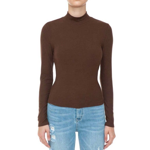 RIB MOCK NECK LONG SLEEVE TOP: JAVA