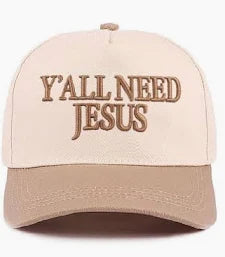 Y'ALL NEED JESUS TWO-TONE CANVAS COTTON CAP